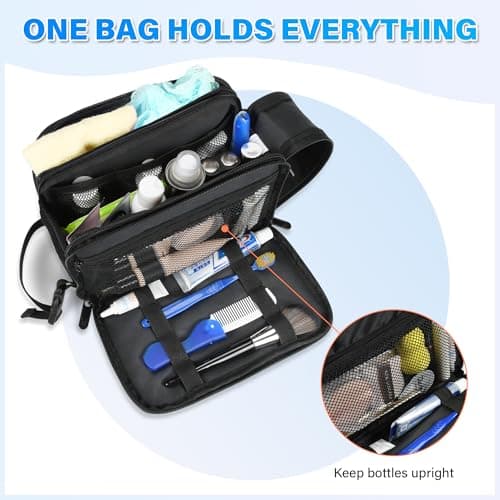Kato Tirrinia Large Toiletry Bag for Men, Portable Travel Wash Bag, Water-resistant Shaving Kit for shower, Cosmetic Bag for Women, Wet and Dry Separation Dopp Kit Bathroom Gym Travelling (Black) — view 3