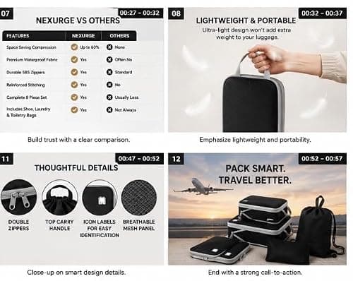 NEXURGE Compression Packing Cubes for Suitcases, 8 Piece Travel Organiser Set with Double Zip Compression, Waterproof Ripstop Fabric, Shoe & Laundry Bags, Lightweight Luggage Packing Cubes — view 6