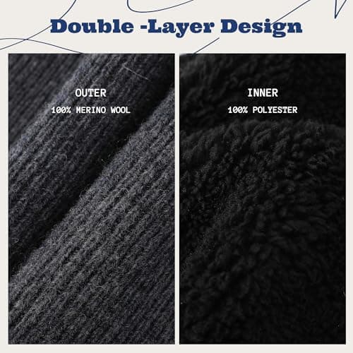ACUSHLA 100% Merino Wool Neck Gaiter, Lined Winter Neck Warmer, Dark Grey — view 3