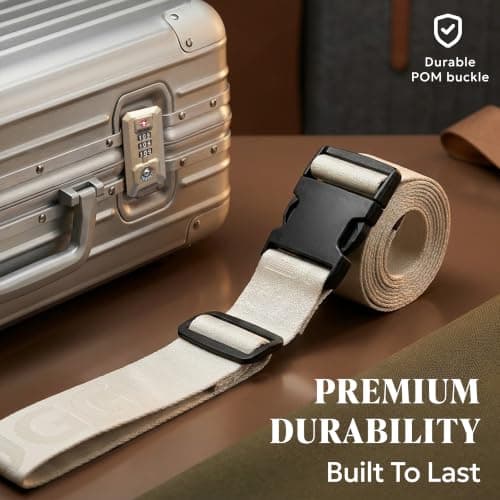 LUGG Luggage Belts for Suitcases 2 Pack – Adjustable Heavy-Duty Strap with Strong POM Buckle, Secure Travel Belt for Suitcase, Briefcase & Travel Bag, Bright Colours for Easy Identification - Stone — view 6