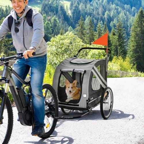 PawHut Dog Bike Trailer 2 in 1 for Medium Dogs 134L x 60W x 101H cm Grey — view 2