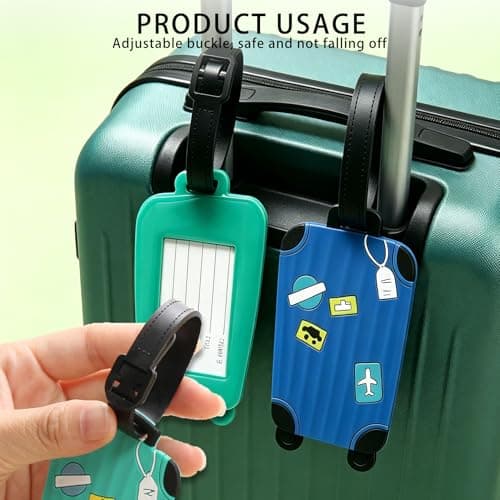 5 Pack Silicone Luggage Tags, Cute Cartoon Design Flexible Waterproof Baggage Tags with PVC Clear Window and Double Buckle, for Suitcases Backpacks Handbags - Holds Business Cards Student ID Bus Pass — view 5