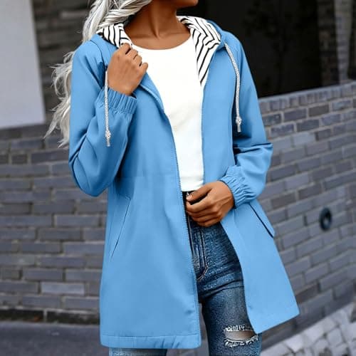 Womens Waterproof Jacket Lightweight Windbreaker Hooded Rain Coats — view 2