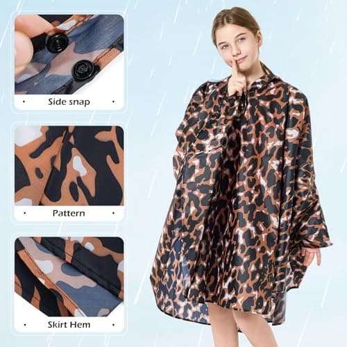 KAKU NANU Rain Poncho Kids Waterproof Poncho Rain Coat Boys Girls with Hood Raincoat 11 12 13 Years — view 4
