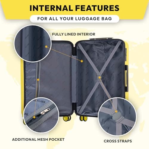 24" Medium Suitcase on 4 Dual Spinner Wheels Super Lightweight ABS Hard Shell Hold Check in with Built-in 3-Digit Combination Lock 66 Litre — view 6