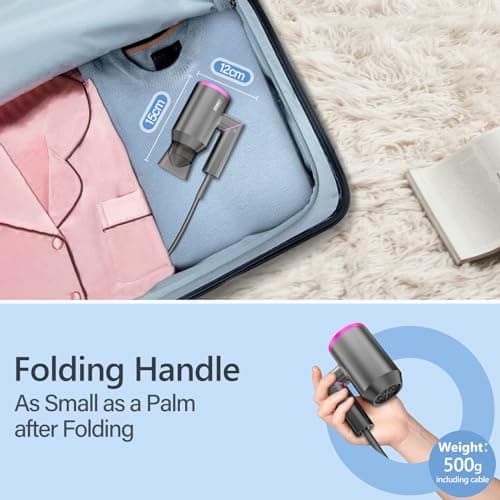 Travel Hair Dryer for Women Men-DEWILY Powerful Foldable Ironic Hairdryers — view 3