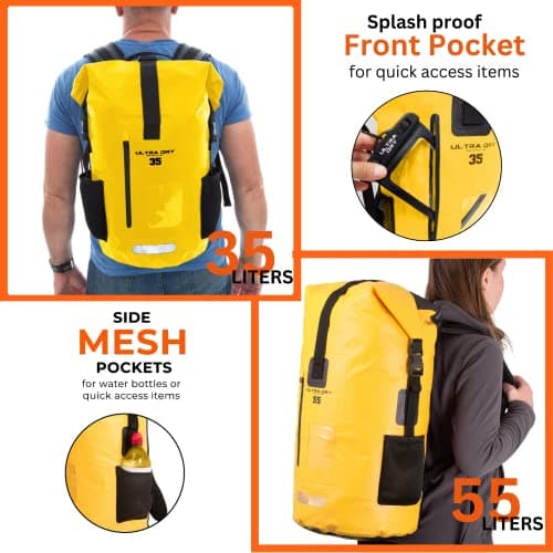 Premium 35L Waterproof Dry Bag Backpack, Sack with Phone Dry Bag, Perfect for Boating/Kayaking/Hiking/Canoeing/Fishing/Rafting/Swimming/Camping/Snowboarding (Yellow, 35 L) — view 2