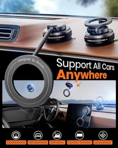 Boowe 2026 Upgraded Vacuum Magnetic Phone Holder,Magnetic Phone Holder for Car 360° Adjustable Car Mount Foldable Ultra-Stable Grip for iPhone 17/16/15/14/13/12 — view 2