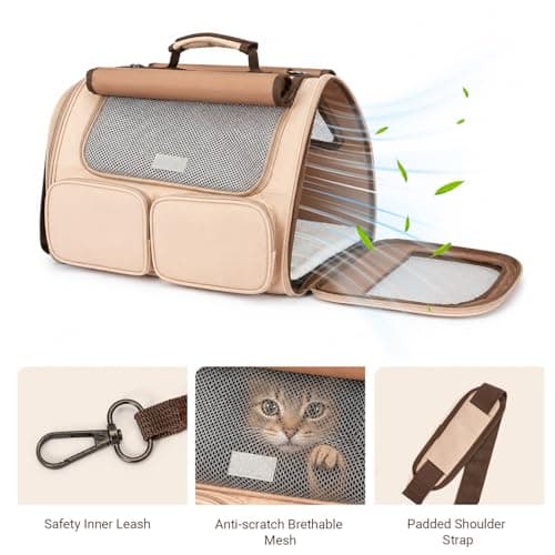 Cat Carrier Airline Approved, Soft Sided Pet Carrier with Expandable Fleece Mat, 4 Mesh Windows, 4 Storage Pockets, Adjustable Shoulder Strap, Travel Bag for Cats, Kittens, Puppies and Small Dogs — view 4