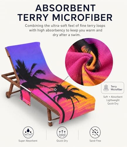 Highdi Sun Lounger Towels with Pockets, Purple Portable Beach Sunbed Towels Microfiber Quick Dry Travel Beach Chair Cove for Sun Lounger, Pool Chair (75x210cm) — view 4