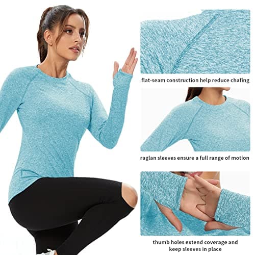 Soneven Thermal Base Layer Top Womens Long Sleeve T Shirts Running Shirt Lightweight Fleece Sports Top for Travel, Hiking, Camping, Skiing, Snowboard (Blue, S) — view 3