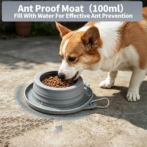 Non Spill Dog Travel Bowl with Ant-Proof Base Collapsible Pet Water Food Bowls Integrated Molding Dog Car Water Bowl Anti Spill for Road Trip, Walks, Travel, Camping and Hiking (Light Gray) — view 2