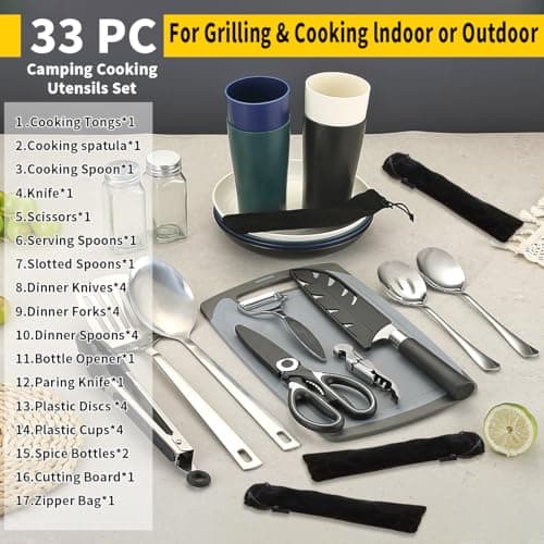 Homquen Camping Cooking Set, 33pcs Camping Cooking Equipment, Camping Kitchen, Camping Essentials, Camping Utensils Set for Travel, Hiking, Picnics, BBQs and Parties — view 3