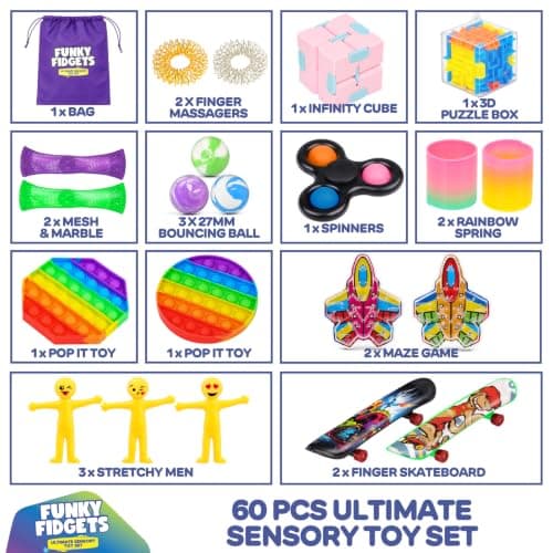 VB Fidget Toys for Kids Set – 60-Pcs Fidget Toys Pack for Pinata Stuffers, Classroom Prizes, Party Favours – Stress Relief Toy Multipack for Kids and Adults, School, Office, Travel — view 2