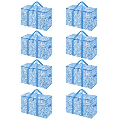 VENO 8 Pack Extra Large Moving Storage Bags with Zips, Heavy-Duty Organizer Tote, Moving Box Alternative, Clothes Storage Bin, Tag Pocket Water-Resistant (Spring Breeze, 8 Pack)