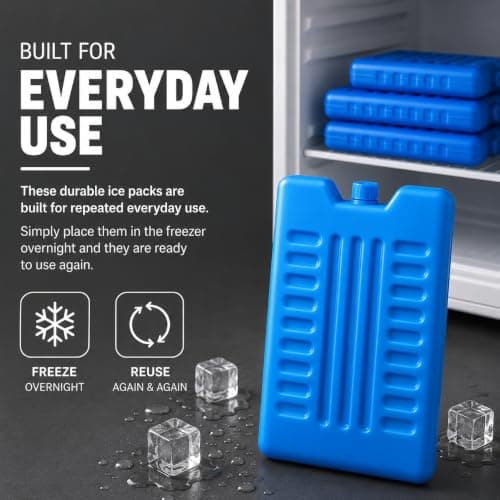 KEPLIN Large Freezer Ice Blocks (6 Pack) – Blue Reusable Ice Packs for Cooler Bags, Lunch Boxes, Travel, Picnic & Camping – Long Lasting Cooling Gel Keeps Food & Drinks Fresh for Hours — view 5