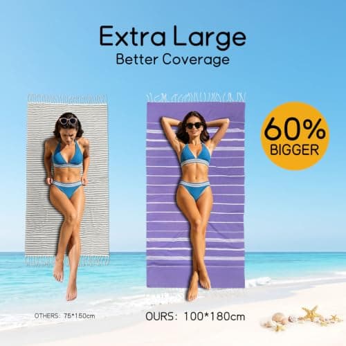 Ouxiaobai Turkish Beach Towel Oversized - 40"x70" Quick Dry Sand Free Thin Beach Towels for Adults, Extra Large Lightweigh Travel Towel(Purple) — view 3