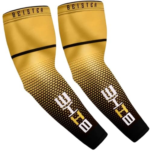 beister UV Sun Protection Cooling Compression Sleeves Arm Sleeves Men Women Sports (Large, Yellow)