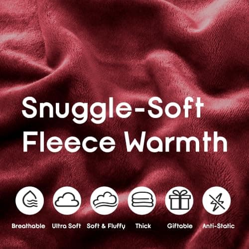 MOONLIGHT20015 Fleece Blanket Burgundy Throws for Sofas Single - 400 GSM Fluffy Blankets for Bed Couch and Travel - Silk Touch Warm Soft Cosy Throw for Adults Kids Fit All Season, 130x150 cm — view 3