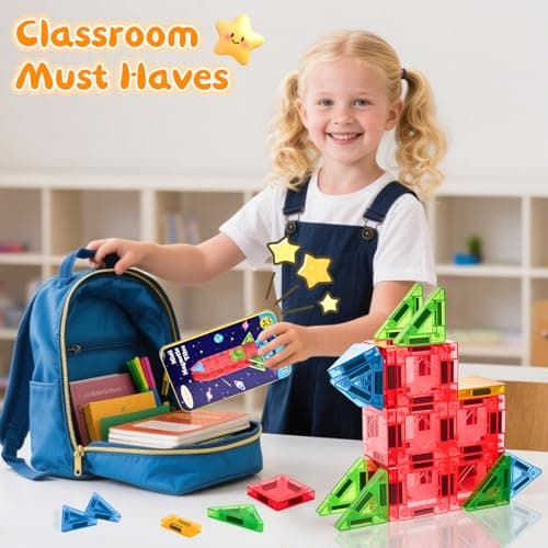 LeagoEra Mini Magnetic Tiles Toddler Toys, 32PCS Travel Magnetic Tiles Building Blocks Toy Plane Activities for Kids Ages 3 4 5 6 7 8 Years Old Boys Girls Gifts — view 3