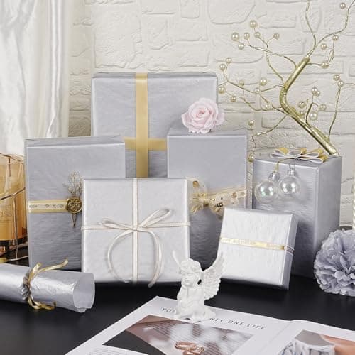 Silver Tissue Paper 35x50cm, 60 Sheets Metallic Silver Colors for Gift Bags Wrapping Gifts Packing Crafts, Shimmer Tissue Paper Bulk for Birthday Wedding Baby Shower Christmas Party Flowers Decor — view 2
