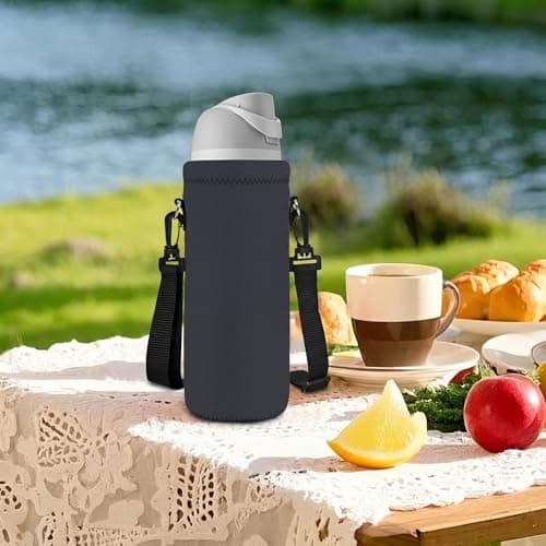 Hnycsir 1L/1000ML Neoprene Water Bottle Bag Carrier, Portable Insulated Sling Holder Case Pouch with Adjustable Shoulder Strap for Men Women Travel,Hiking,Walking,Outdoor Activities (Dark Gray) — view 4