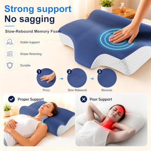 Drifina Orthopedic Cervical Memory Foam Pillow for Neck & Shoulder Pain Relief - Contour Neck Support with Neck Roll, Ergonomic Dual-Height for Side/Back Sleepers, Cooling Washable Pillowcases — view 5