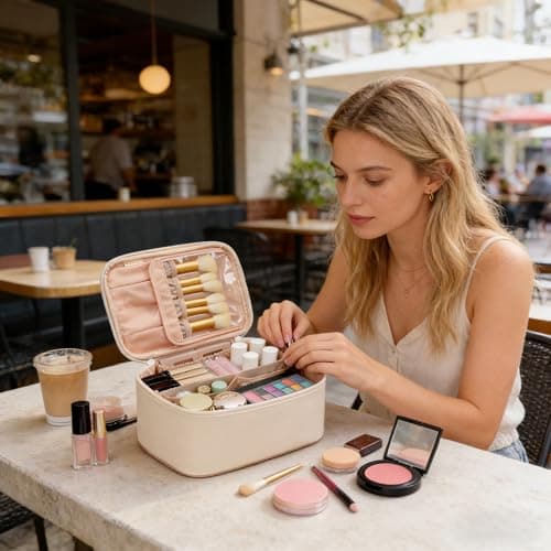 Travel Makeup Bag Portable Cosmetic Bag with Makeup Brushes Organiser Cream — view 2