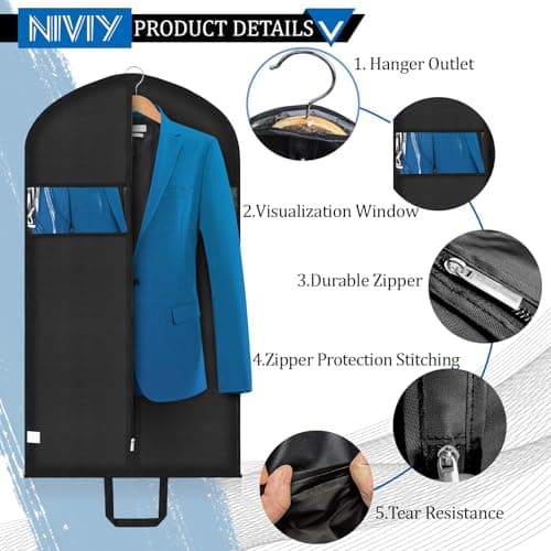 Niviy Suit Bags 110 x 60cm, Foldable Garment Cover with Handles 2 Pack — view 4