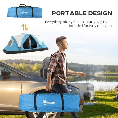 Outsunny 6 Man Camping Tent 2 Bedroom Tunnel Tent Waterproof, Sky Blue — view 6