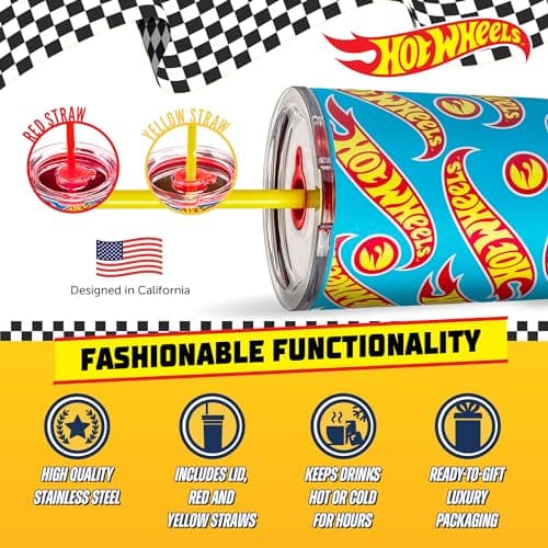 Dragon Glassware x Hot Wheels Insulated Tumbler with Lid and Straw - 24 oz Stainless Steel Cup with 2 Straws - Travel Coffee Tumbler - Race Team — view 3