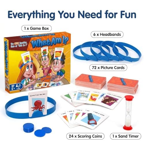 Falafoty What Am I Game, Family Fun Quiz Game with New Cards & Headband, Picture Guessing Card Game for Family After Dinner Party Travel Pocket Game, Guess Who Board Game Gift for Kids Adult (Yellow) — view 2