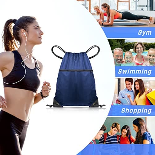 CHEPULA Drawstring Gym Bag, Large Sports Backpack String Swim Drawstring PE Bags for Women Men, Travel Beach School Bag with Waterproof (navy blue) — view 4