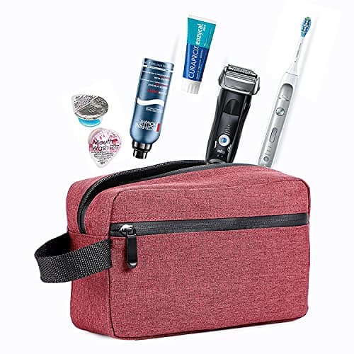 Toiletry Bag for Men, Etercycle Portable Travel Wash Bag, Waterproof Toiletries Cosmetic Organizer Bag, Gym Shaving Shower Bathroom Bag, Dopp Kit Make Up Bag with Handle (Wine Red) — view 2