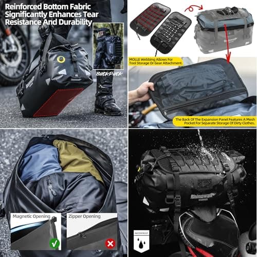 Rhinowalk Motorcycle Saddle Bag 40L – Waterproof Rear Seat Pack with Expansion Panel, MOLLE Gear Mount & Backpack Carry — view 3