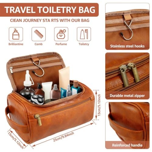 Water-Resistant Leather Travel Toiletry Bag for Men, 25x13x13cm — view 3