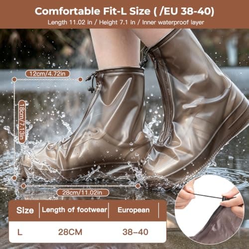 1 Pair Waterproof Shoe Covers Reusable, Over Shoes Protectors, Non Slip Waterproof Overshoes, Black Rain Boot Shoe Covers, Thickened Foldable Boot Cover for Rain Gardening Hiking Outdoor Cycling — view 2