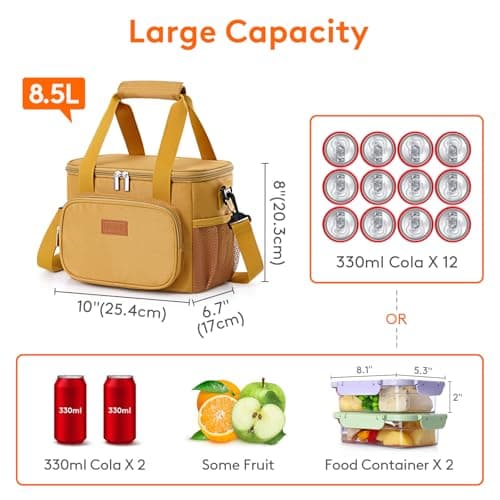 Lifewit Lunch Bag 9L 12 Can Insulated Lunch Box Soft Cooler Cooling Tote for Adult Men Women, Brown — view 4