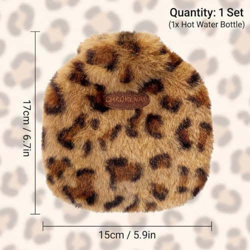 Small Hot Water Bottle, Mini Hot Water Bottle with Cover, Leopard Print Water Bottle for Travel, Compact 350ml Capacity, Ideal for Pain Relief and Warmth — view 2