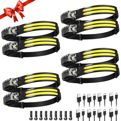 Rechargeable Headlamp 8 Pack, LED Headlight Flashlight Super Bright with 230° Wide Beam, Motion Sensor, 5 Modes Waterproof Head Lamp for Outdoor Hiking Running Camping