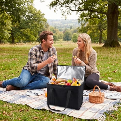 30L Insulated Shopping Bag Large Capacity Double Zip Medium Cooler Bag, Foldable Cooler Bag for Picnic, Camping, Food Delivery, BBQ, Grocery Shopping & Travel — view 6