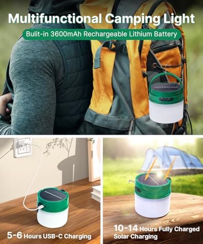 Camping Fairy Lights 12M / 39.3FT, 2-in-1 Solar & USB Rechargeable Camping String Lights with Retractable Reel, IPX6 Waterproof, 3600mAh, 8 Modes, LED Tent Light for Camping Garden Patio Festival — view 4