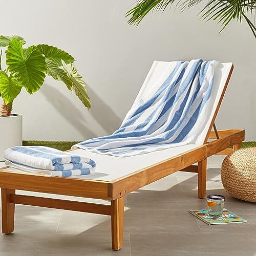 Amazon Basics Striped Beach Towels, Soft & Absorbent Pool Towel, 100% Ring-Spun Cotton, Machine Washable, Quick Dry, OEKO-TEX Certified, Large 30" x 60", Sky Blue Cabana Stripe, 2-Pack