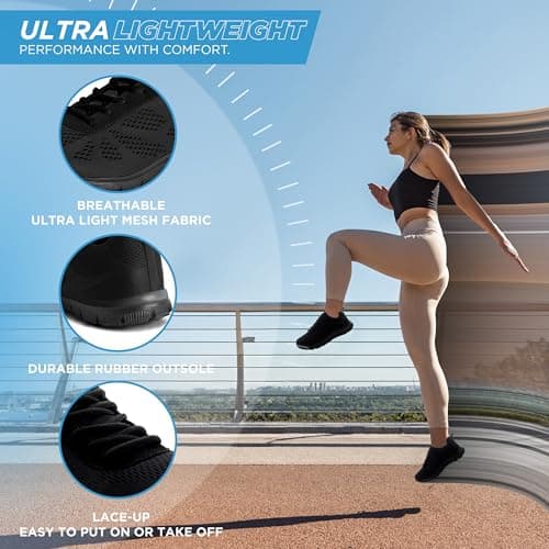Get Fit Women's Lightweight Running Trainers - Breathable Mesh Gym Shoes with Cushioned Sole - Comfortable Walking & Fitness Sneakers - Lace-Up Athletic Footwear - Black/Black - 5-38 — view 5