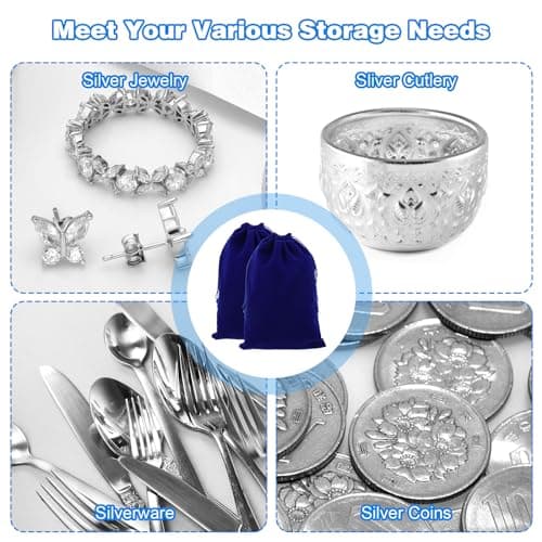 Amabro 4PCS Silver Storage Bags, 11.8" x 7.8" Anti Tarnish Cloth Bag — view 3