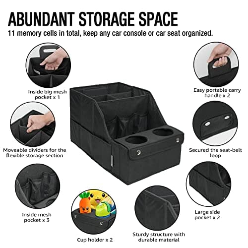 MULISOFT Car Seat Organizer- Backseat Car Organizer with 11 Storages Compartments and 2 Cup Holders, Organizers and Storage, Front Seat for Travel Kids,Black — view 3