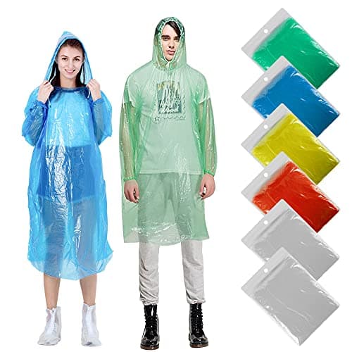 6 Pack Disposable Rain Poncho,Waterproof Emergency Raincoats with Hoods