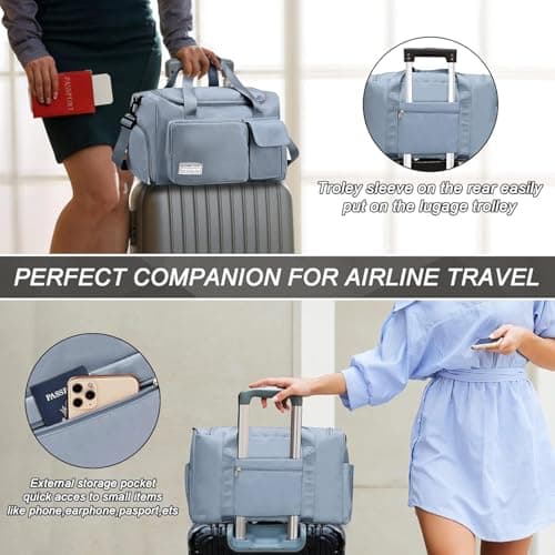 Sports Gym Bag Duffle Bag with Shoes Compartment & Wet Pocket，Weekend Travel Bag Overnight Bag for Women and Men Lightweight Holdall Hospital Overnight Bag - Weekend Bags, Hand Luggage Bag (Blue) — view 6