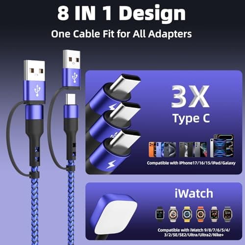 Travel Essentials Multi Charging Cable with 3 Type-C Ports/ iWatch Charger — view 5