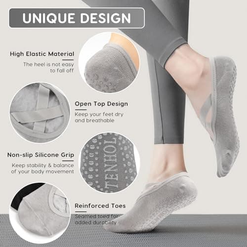 Bafiwu 4 Pairs Grip Pilates Socks,Yoga Socks for Women Non Slip,Reformer Pilates Sock for Pilates, Ballet, Barre, Yoga,Dance (2 black+2 gray) — view 2